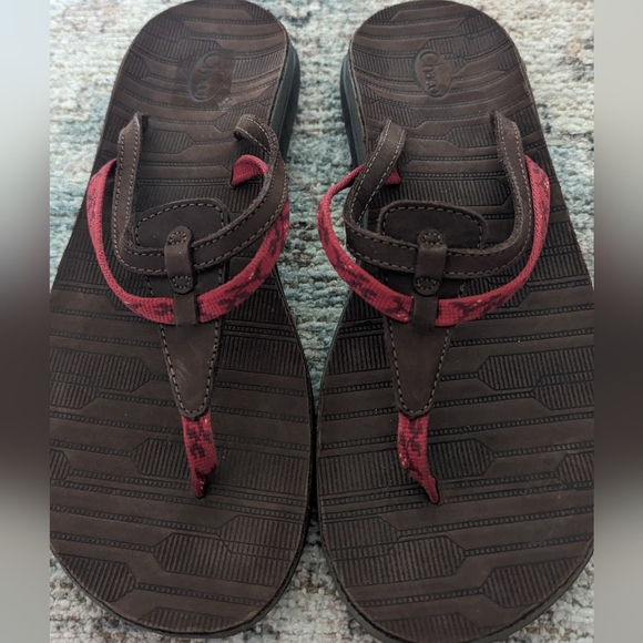 Chaco Sway Ecotread Women's Size 10 Brown Red Floral Thong Flip Flops Outdoors - Picture 4 of 7